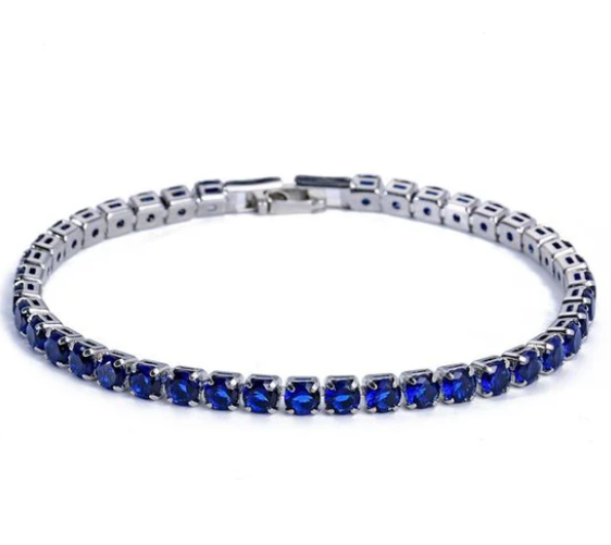 Damen Tennisarmband | Zirkonia | Verstellbar | Silber | Hypoallergen-Blau-Luzern Mode
