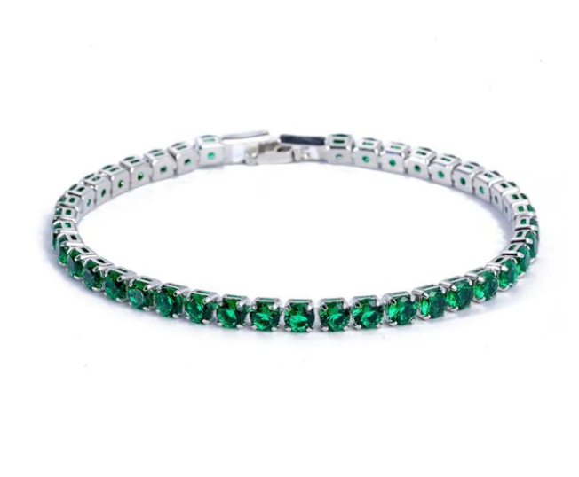 Damen Tennisarmband | Zirkonia | Verstellbar | Silber | Hypoallergen-Grün-Luzern Mode
