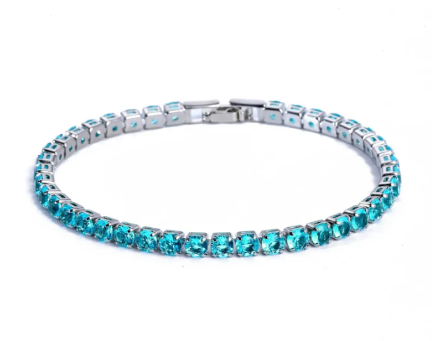 Damen Tennisarmband | Zirkonia | Verstellbar | Silber | Hypoallergen-Himmelblau-Luzern Mode