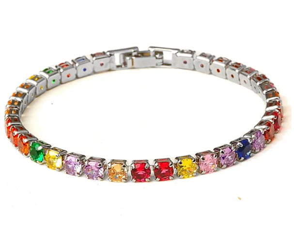 Damen Tennisarmband | Zirkonia | Verstellbar | Silber | Hypoallergen-Mehrfarbig-Luzern Mode