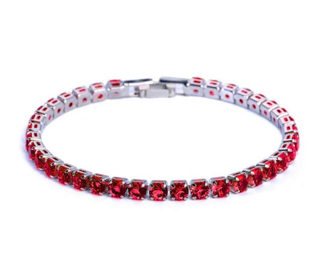 Damen Tennisarmband | Zirkonia | Verstellbar | Silber | Hypoallergen-Rot-Luzern Mode