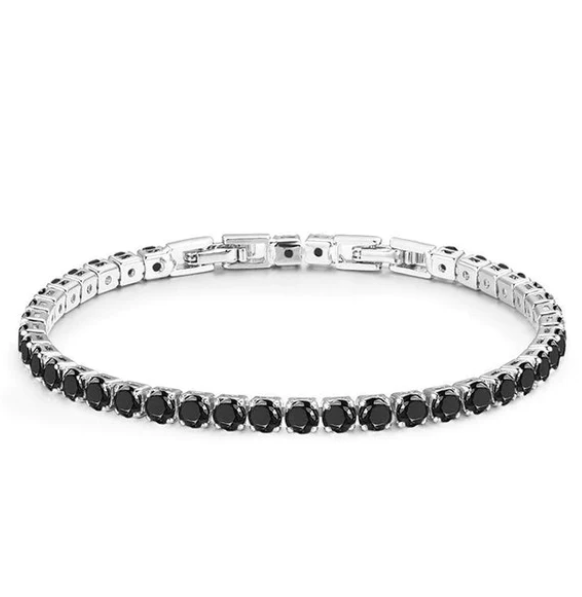 Damen Tennisarmband | Zirkonia | Verstellbar | Silber | Hypoallergen-Schwarz-Luzern Mode