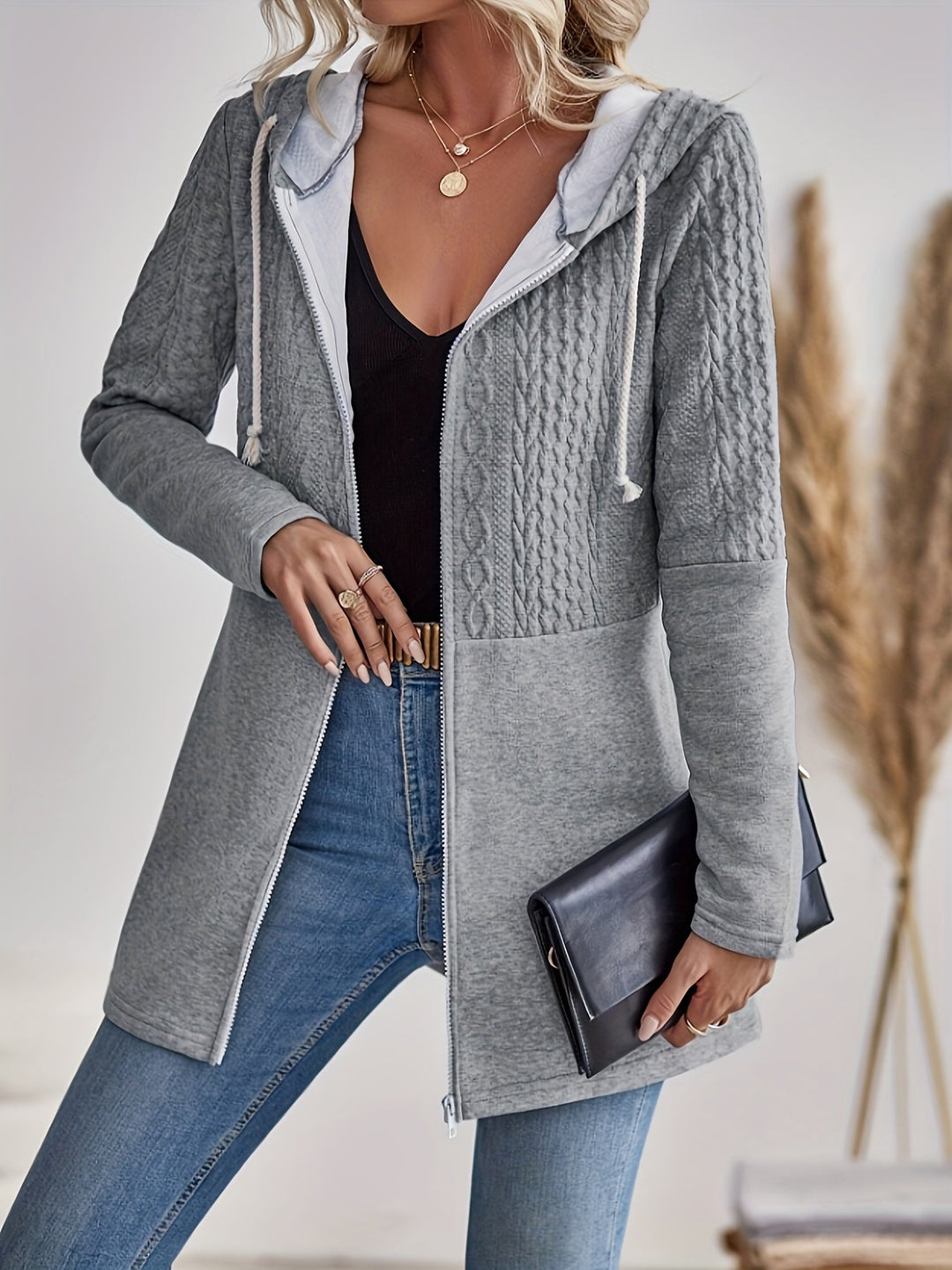 Damen Kapuzenpullover Strickmuster Langarm Casual Hoodie-Luzern Mode