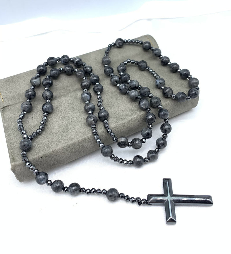 Halskette für Herren | Rosenkranz | Tigerauge | Lapislazuli | Kreuz-Luzern Mode