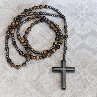 Halskette für Herren | Rosenkranz | Tigerauge | Lapislazuli | Kreuz-Luzern Mode