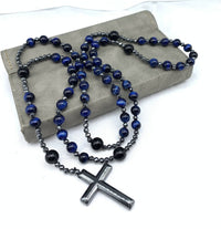 Halskette für Herren | Rosenkranz | Tigerauge | Lapislazuli | Kreuz-Luzern Mode