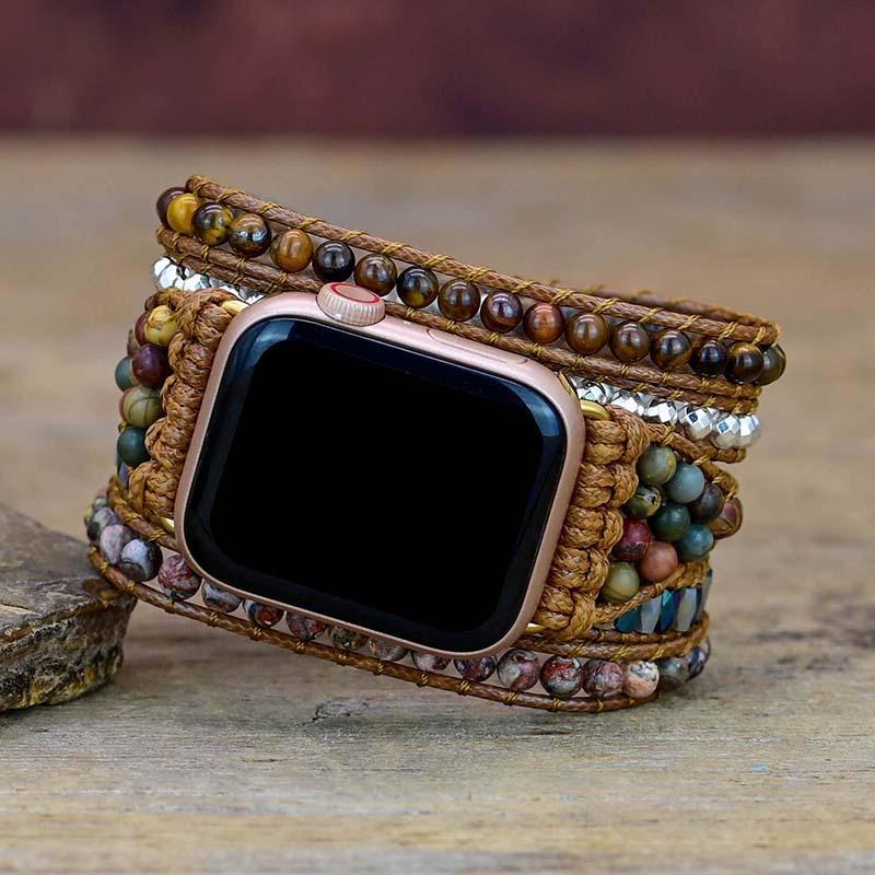 Tigerauge Apple Watch Band | Verstellbar | Edelsteine | Modern | Handgefertigt-S (14-16 cm)-Luzern Mode
