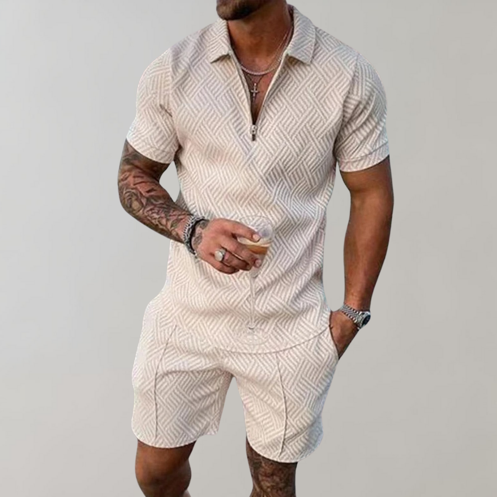 Herren Boxershorts mit geometrischem Muster, bequem-Beige-S-Luzern Mode