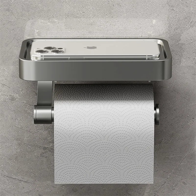 Toilettenpapierhalter | Mit Ablage Wandmontage Edelstahl Stilvoll Langlebig-Grau-Luzern Mode