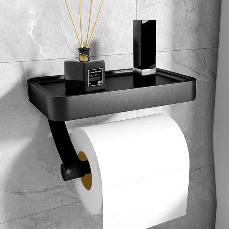 Toilettenpapierhalter | Mit Ablage Wandmontage Edelstahl Stilvoll Langlebig-Schwarz-Luzern Mode