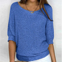 Damen Strickpullover mit Rundhalsausschnitt - Elegant und Bequem-Blau-S-Luzern Mode