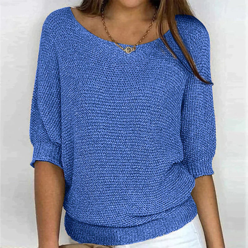 Damen Strickpullover mit Rundhalsausschnitt - Elegant und Bequem-Blau-S-Luzern Mode