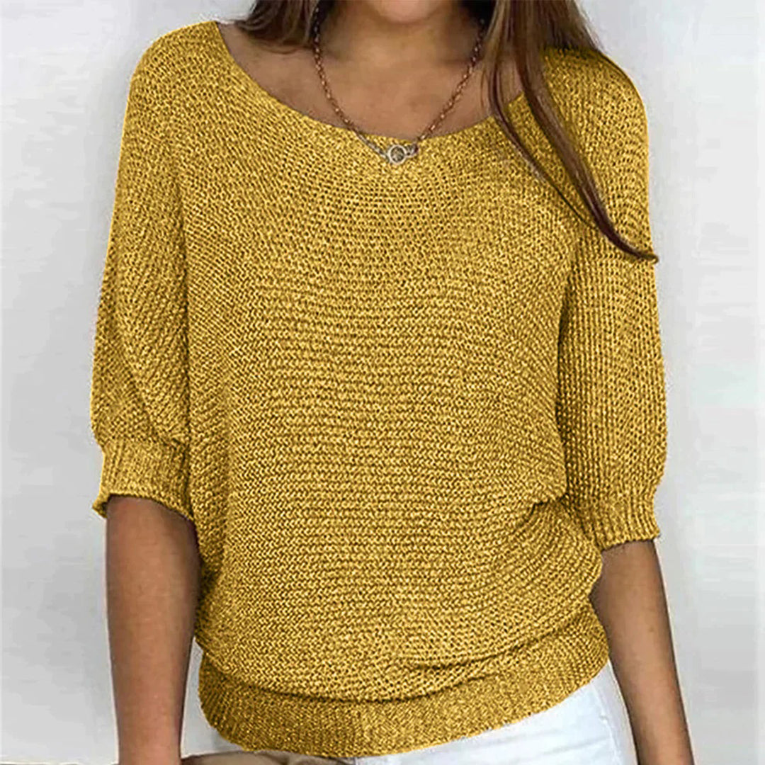 Damen Strickpullover mit Rundhalsausschnitt - Elegant und Bequem-Gelb-S-Luzern Mode