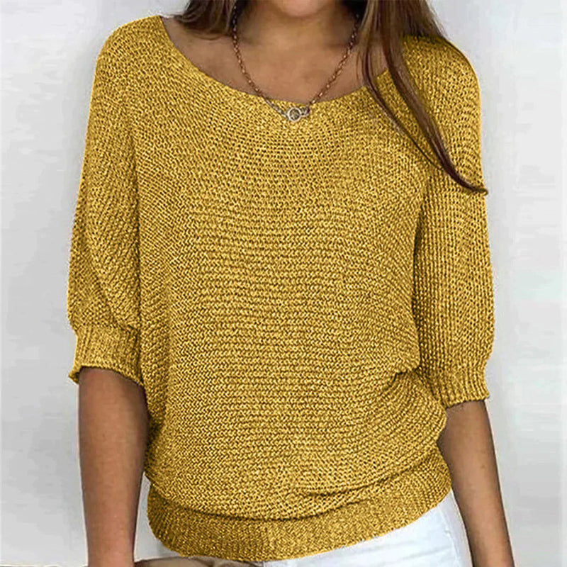 Damen Strickpullover mit Rundhalsausschnitt - Elegant und Bequem-Gelb-S-Luzern Mode