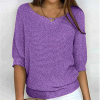 Damen Strickpullover mit Rundhalsausschnitt - Elegant und Bequem-Lila-S-Luzern Mode
