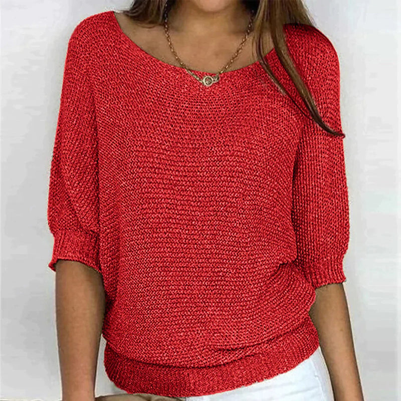 Damen Strickpullover mit Rundhalsausschnitt - Elegant und Bequem-Rot-S-Luzern Mode