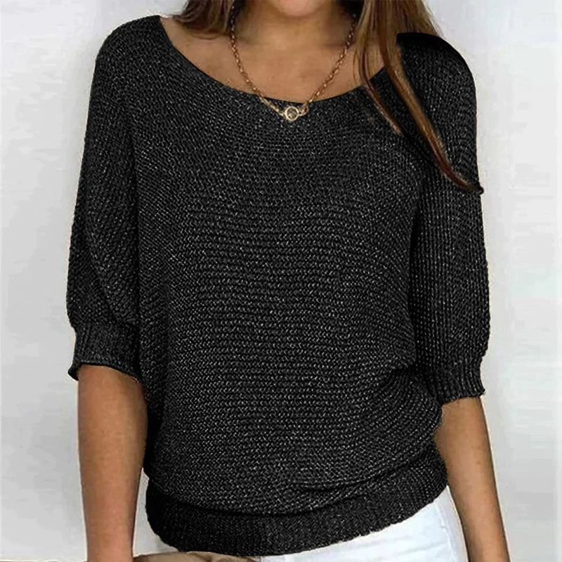 Damen Strickpullover mit Rundhalsausschnitt - Elegant und Bequem-Schwarz-S-Luzern Mode