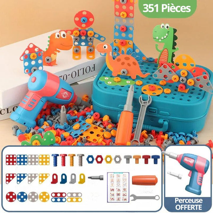 Kinder Baukoffer Set | 351 Blöcke | Bohrmaschine | Interaktiv | 3+-Luzern Mode