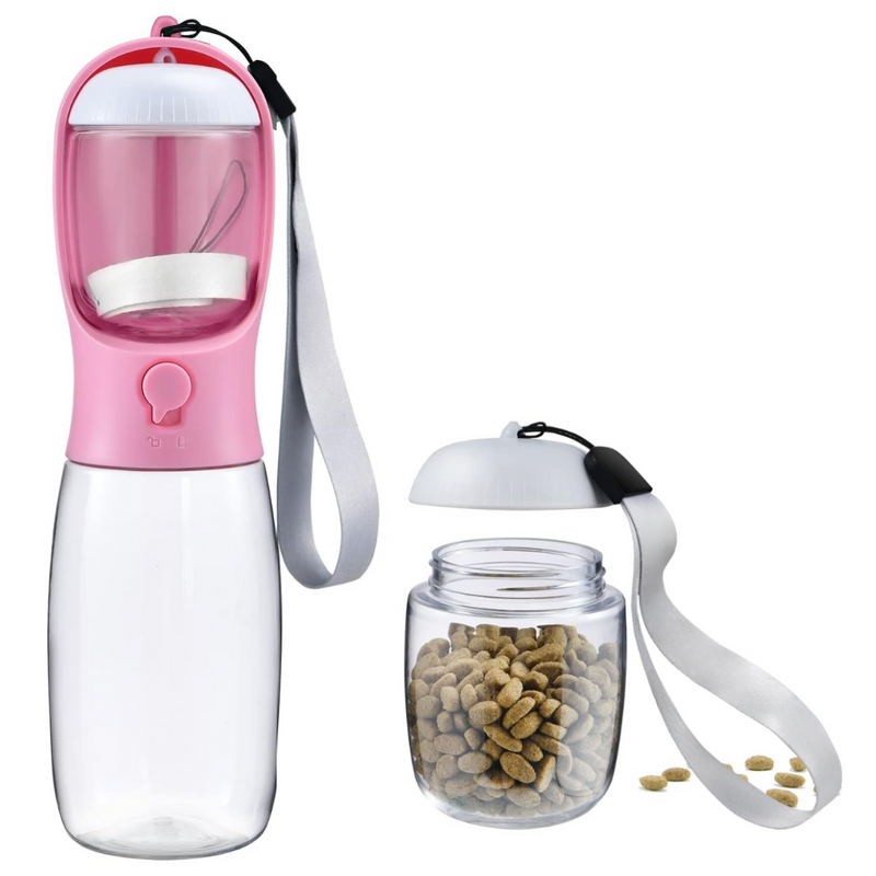 Haustier Trinkflasche | Mit Fressnapf 2-in-1 Kompakt Praktisch Auslaufsicher-Rosa-300 ml-Luzern Mode
