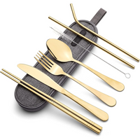 Reisebesteckset | Kompakt Praktisch 5-teilig Edelstahl mit Hülle-Gold-Luzern Mode