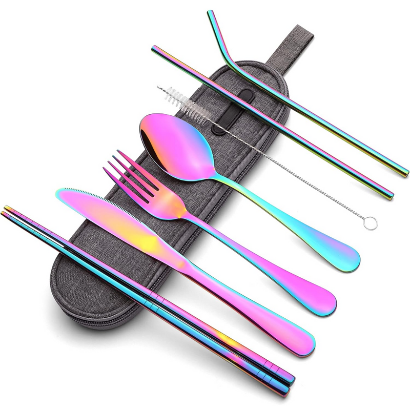Reisebesteckset | Kompakt Praktisch 5-teilig Edelstahl mit Hülle-Regenbogen-Luzern Mode