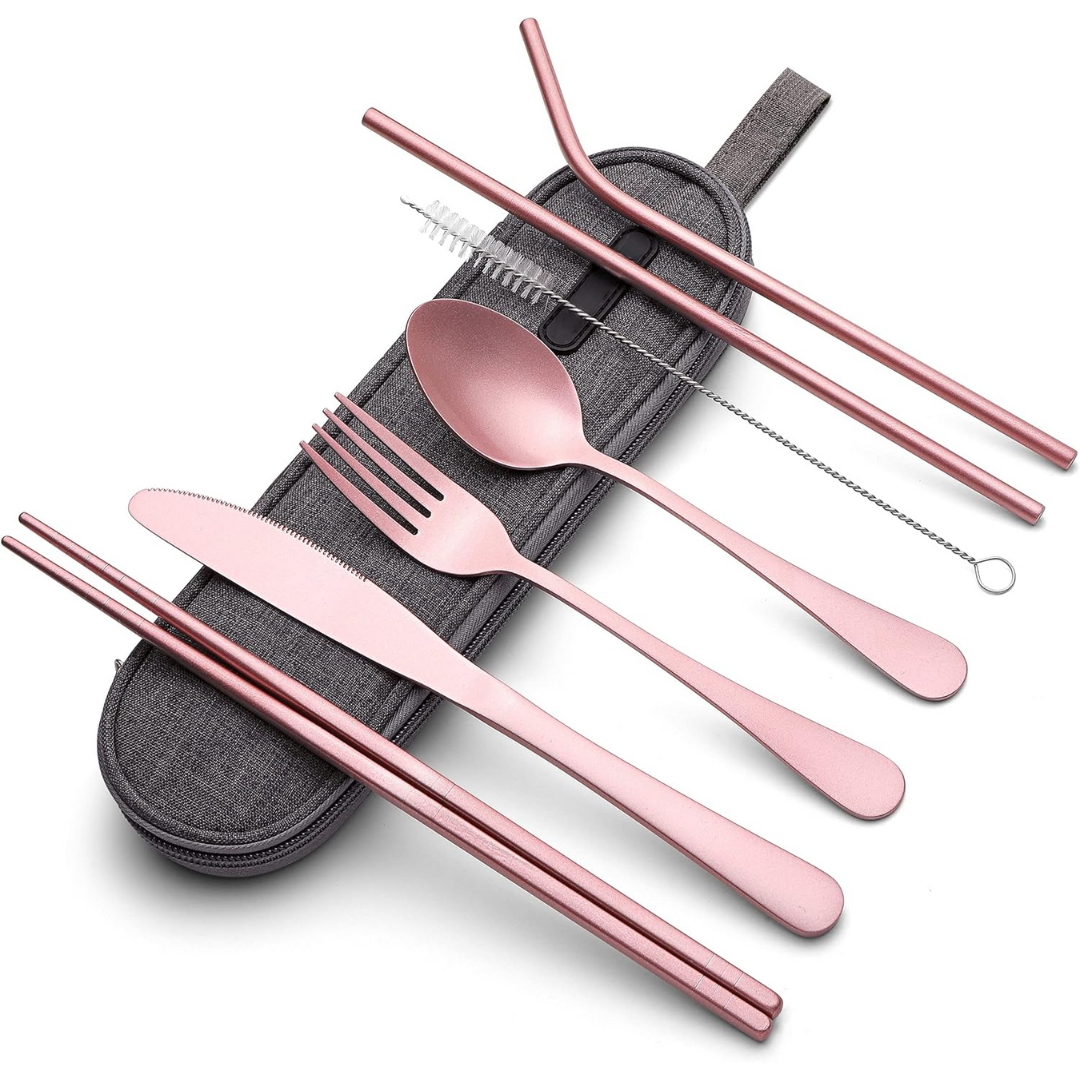 Reisebesteckset | Kompakt Praktisch 5-teilig Edelstahl mit Hülle-Rosa-Luzern Mode