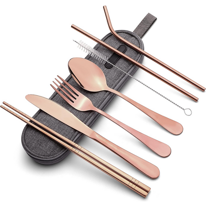 Reisebesteckset | Kompakt Praktisch 5-teilig Edelstahl mit Hülle-Roségold-Luzern Mode