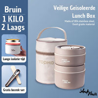 Mahlzeitenbehälter-Set | Tragbar Isoliert Praktisch Langlebig Auslaufsicher-Braun-2 Behälter + Tasche + KOSTENLOSES Besteckset-Luzern Mode