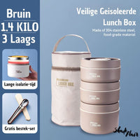 Mahlzeitenbehälter-Set | Tragbar Isoliert Praktisch Langlebig Auslaufsicher-Braun-3 Behälter + Tasche + KOSTENLOSES Besteckset-Luzern Mode