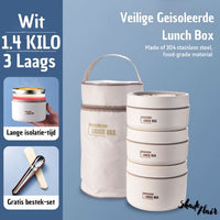 Mahlzeitenbehälter-Set | Tragbar Isoliert Praktisch Langlebig Auslaufsicher-Weiß-3 Behälter + Tasche + KOSTENLOSES Besteckset-Luzern Mode