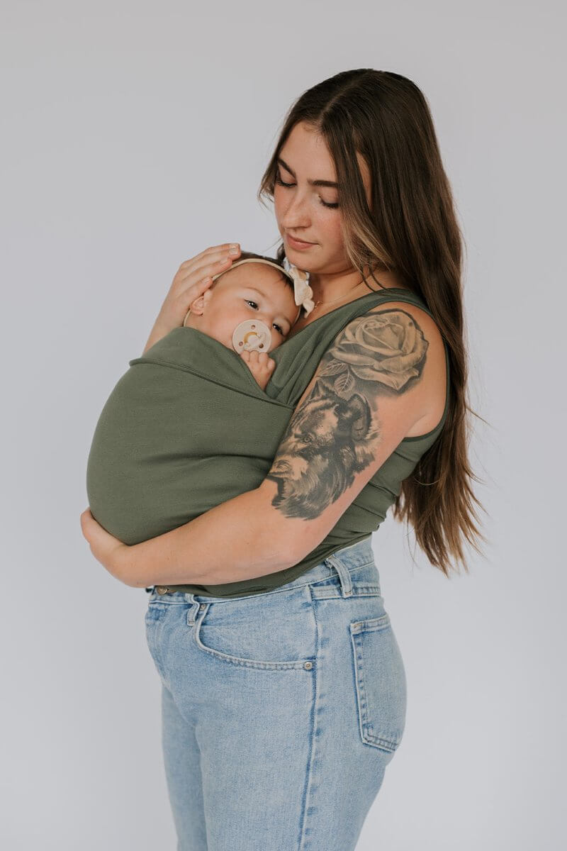 Vater-Baby Trage T-Shirt für Komfort und Nähe-Mama-Olivgrün-S-Luzern Mode