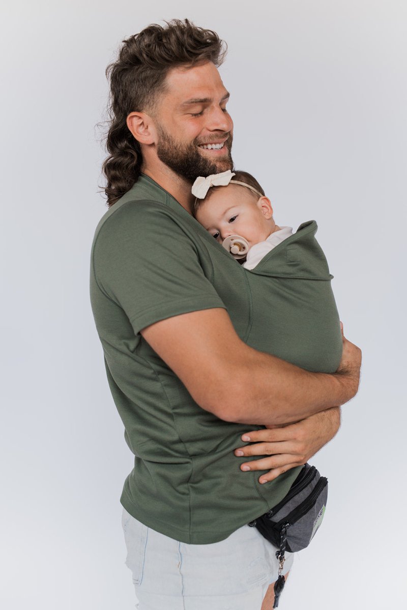 Vater-Baby Trage T-Shirt für Komfort und Nähe-Papa-Olivgrün-S-Luzern Mode