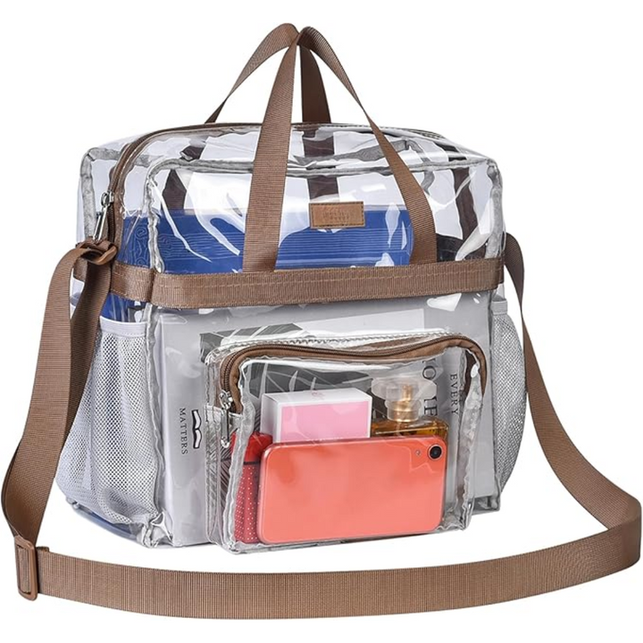 Durchsichtige Kosmetiktasche mit Reißverschluss und Fächern-Braun-Luzern Mode