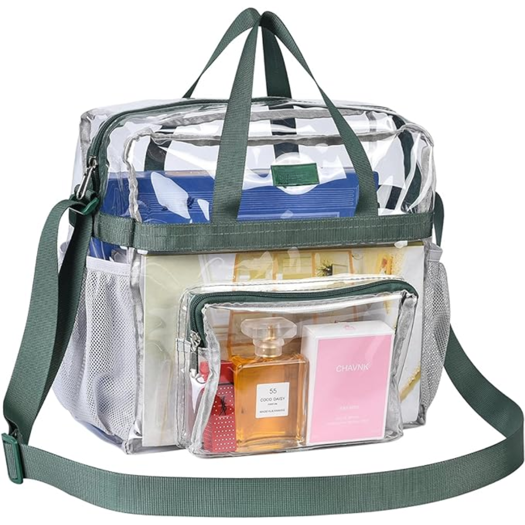 Durchsichtige Kosmetiktasche mit Reißverschluss und Fächern-Grün-Luzern Mode