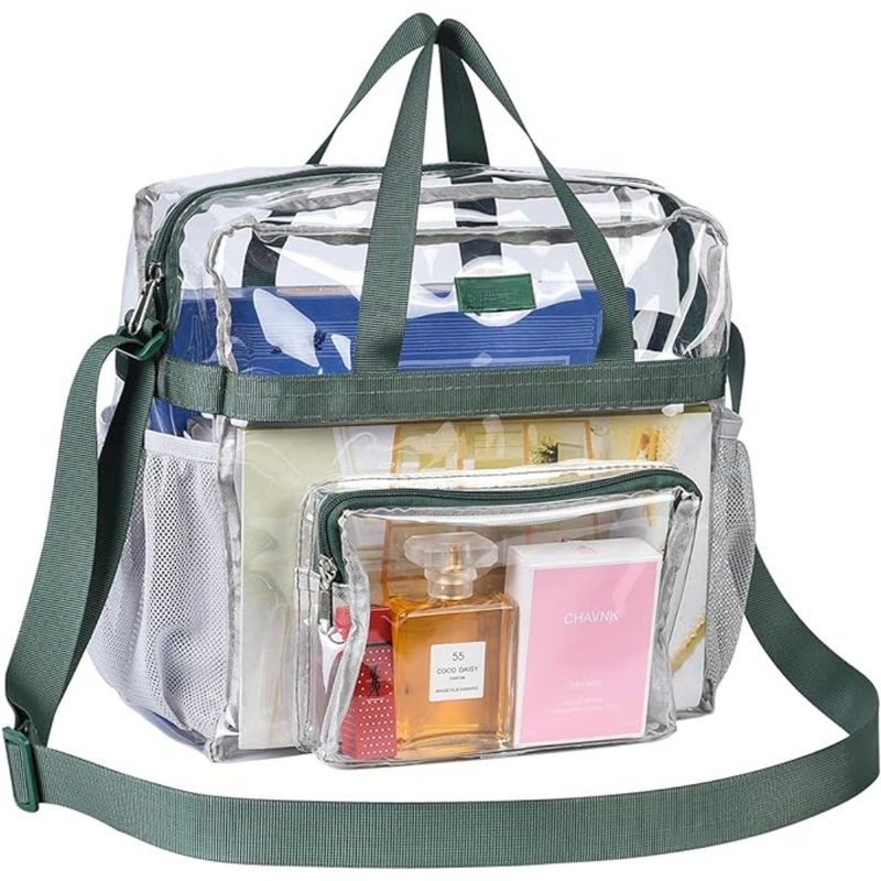 Durchsichtige Kosmetiktasche mit Reißverschluss und Fächern-Grün-Luzern Mode