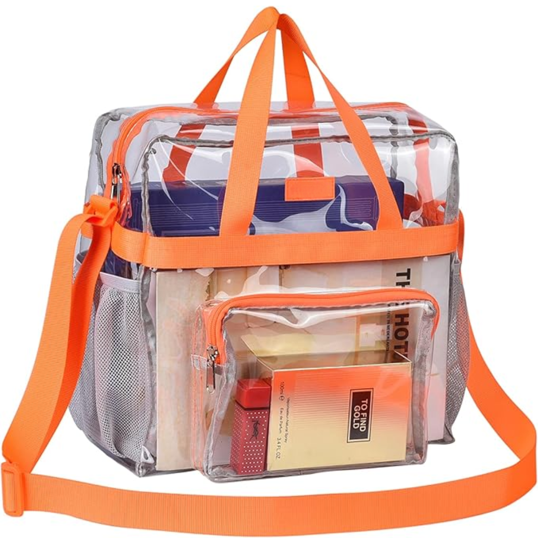Durchsichtige Kosmetiktasche mit Reißverschluss und Fächern-Orange-Luzern Mode
