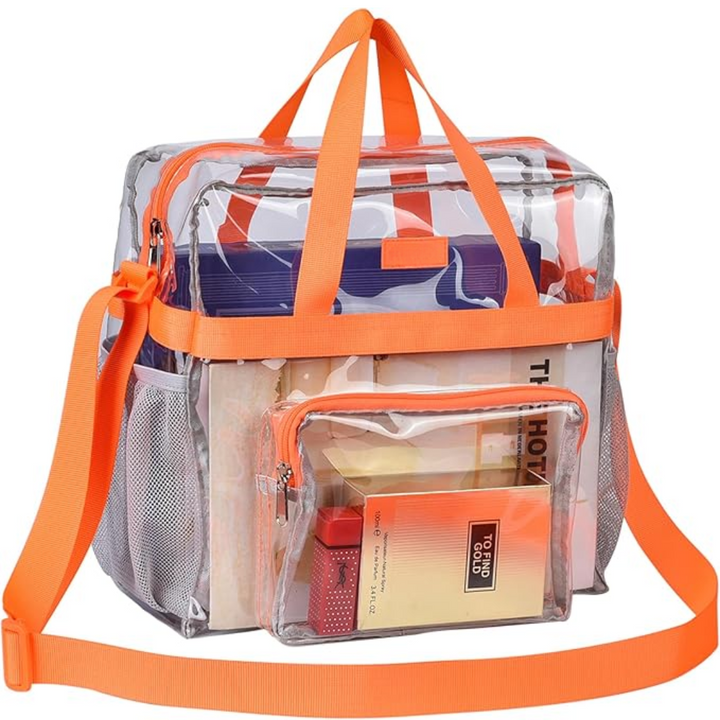 Durchsichtige Kosmetiktasche mit Reißverschluss und Fächern-Orange-Luzern Mode