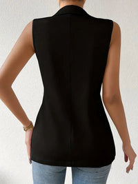 Schwarze Damen Blazer | Ärmellos | Baumwolle | V-Ausschnitt | Knopf | Uni-Luzern Mode