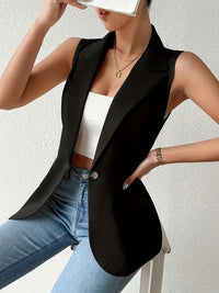 Schwarze Damen Blazer | Ärmellos | Baumwolle | V-Ausschnitt | Knopf | Uni-Luzern Mode