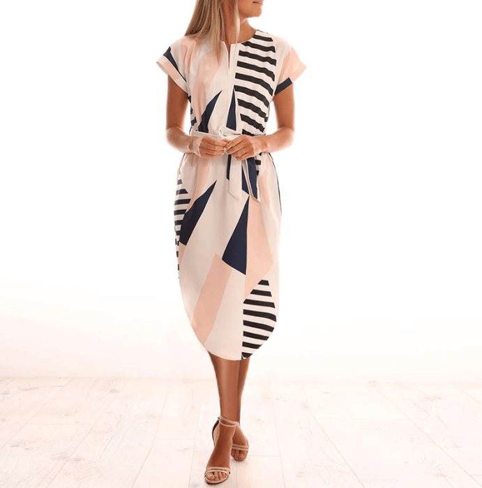 Sommer Midikleid Damen | Asymmetrisch | Taillengürtel | Blumen | Luftig-Luzern Mode