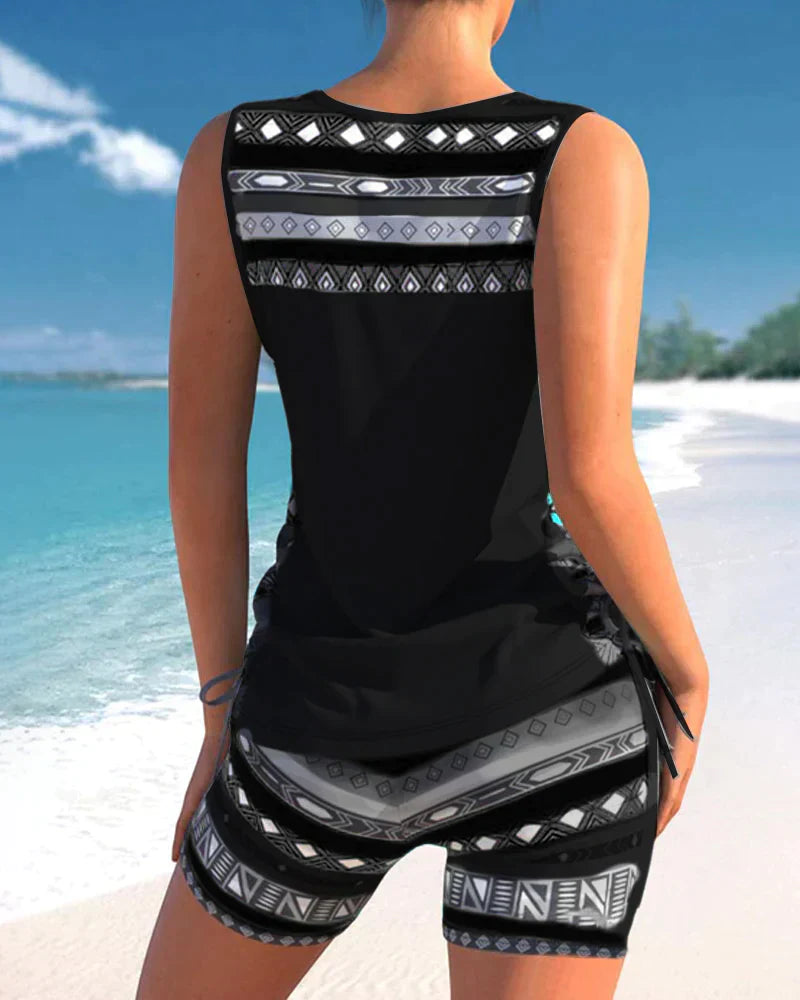 Tankini Damen Sommer | V-Ausschnitt | Geometrisches Muster | Bequem | Strand-Luzern Mode
