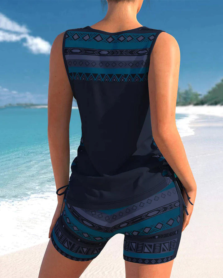 Tankini Damen Sommer | V-Ausschnitt | Geometrisches Muster | Bequem | Strand-Luzern Mode
