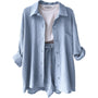 Damen Zomerset | Baumwolle | 2-teilig | Kurz | Bluse | Locker sitzend-Blau-S-Luzern Mode