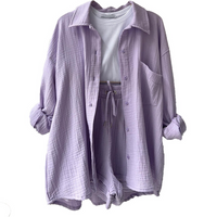 Damen Zomerset | Baumwolle | 2-teilig | Kurz | Bluse | Locker sitzend-Luzern Mode
