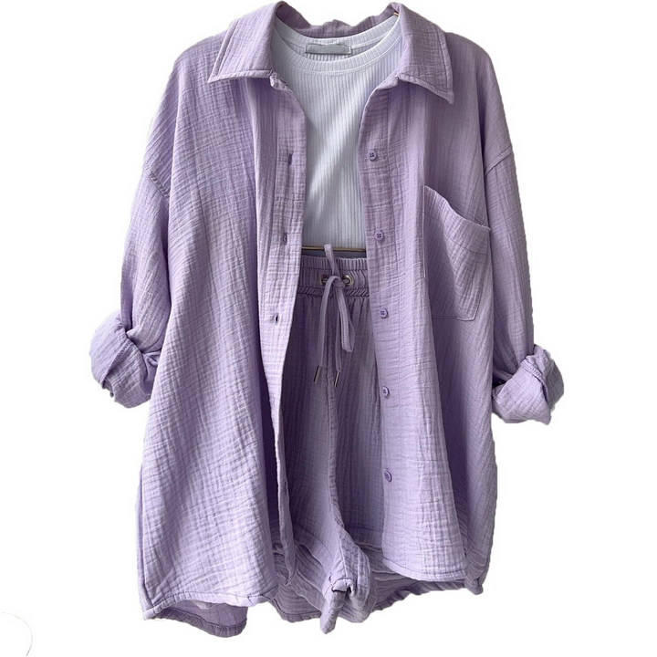 Damen Zomerset | Baumwolle | 2-teilig | Kurz | Bluse | Locker sitzend-Luzern Mode