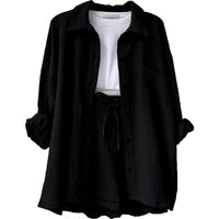 Damen Zomerset | Baumwolle | 2-teilig | Kurz | Bluse | Locker sitzend-Schwarz-S-Luzern Mode
