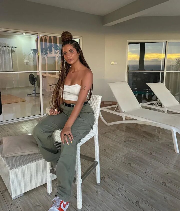 Damen Cargo-Hose mit Langarm-Crop-Top und Handtasche-Olivgrün-XS-Luzern Mode