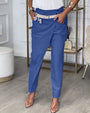 Damen Stretchhose mit Hohem Bund und Bequemer Passform-Blau-S-Luzern Mode
