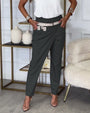 Damen Stretchhose mit Hohem Bund und Bequemer Passform-Dunkelgrau-S-Luzern Mode