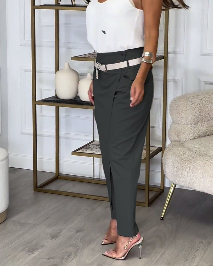 Damen Stretchhose mit Hohem Bund und Bequemer Passform-Luzern Mode